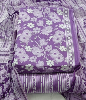 DRAVINAM Trends Jaipuri Printed Pure Cambric Unstitched Cotton Suit Dress Material with Chiffon Printed Dupatta