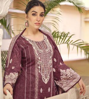 DRAVINAM Trends Unstitched Pakistani Embroidered Pure Cotton Salwar Suit Dress Materials with Cotton Dupatta