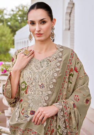 DRAVINAM Trends Pure Viscose Rayon Discharge Foil Printed Fancy Embroidered Daman Lace Suit Dress Material with Unstitched Rayon Bottoms and Cotton Embroidered Dupatta