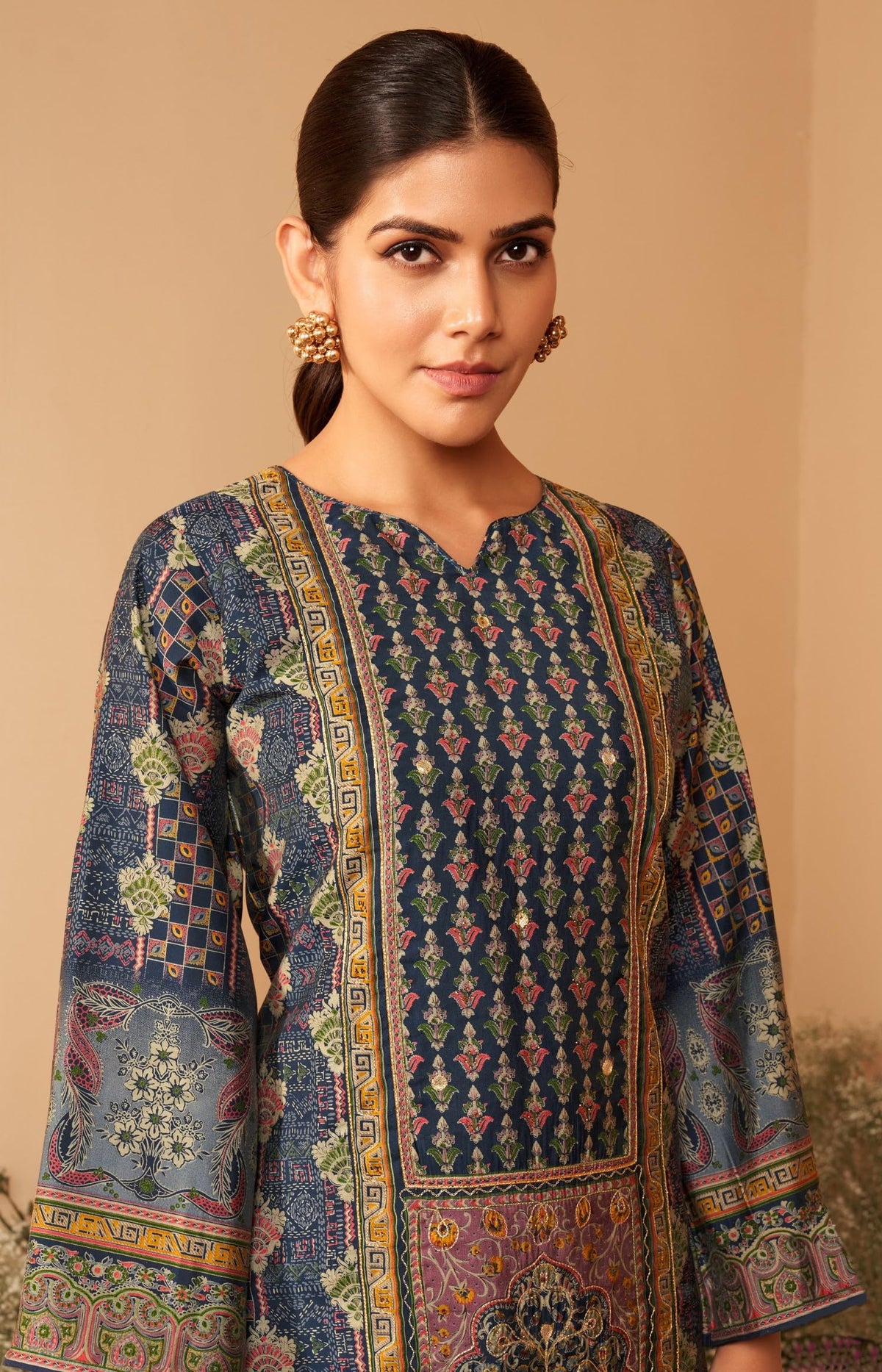 DRAVINAM Trends Women's Unstitched Maslin Suit Material - Embroidered Digital Printed Foil Masline Top II Masline Bottoms II Maslin Digital Dupatta