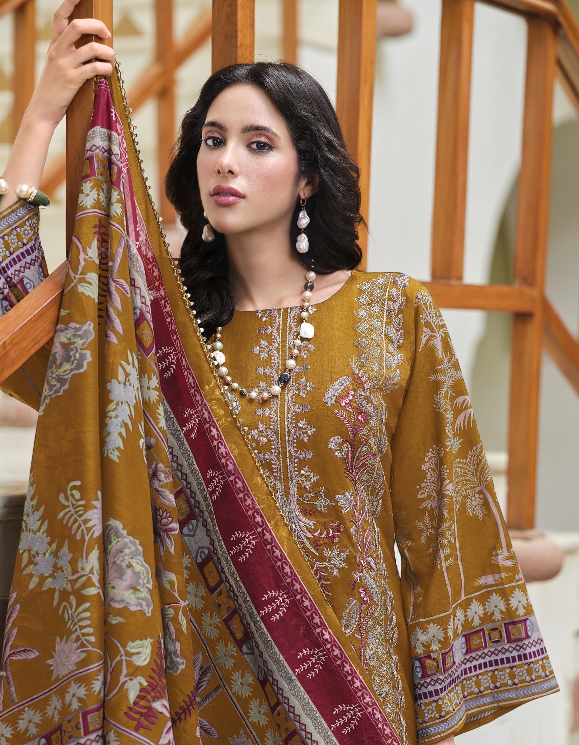 DRAVINAM Trends Women's Unstitched Cotton Salwar Suit Dress Material - Pure Cotton Heavy Embroidered Kameez II Unstitch Bottoms II Mal Mal Dupatta