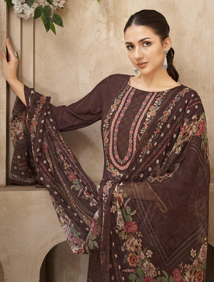 DRAVINAM Trends Women's Unstitched Viscose Maslin Hand Embroidered Suit Material - Viscose Maslin Digital Printed Hand Embroidered Kameez II Rayon Bottoms II Half Pure Digital Printed Dupatta