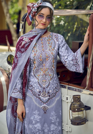 DRAVINAM Trends Kurti 2.50 mtrs, Pure Cotton (3 mtrs apx), Pure MAL MAL Cotton Dupatta Digital Print|Light Grey