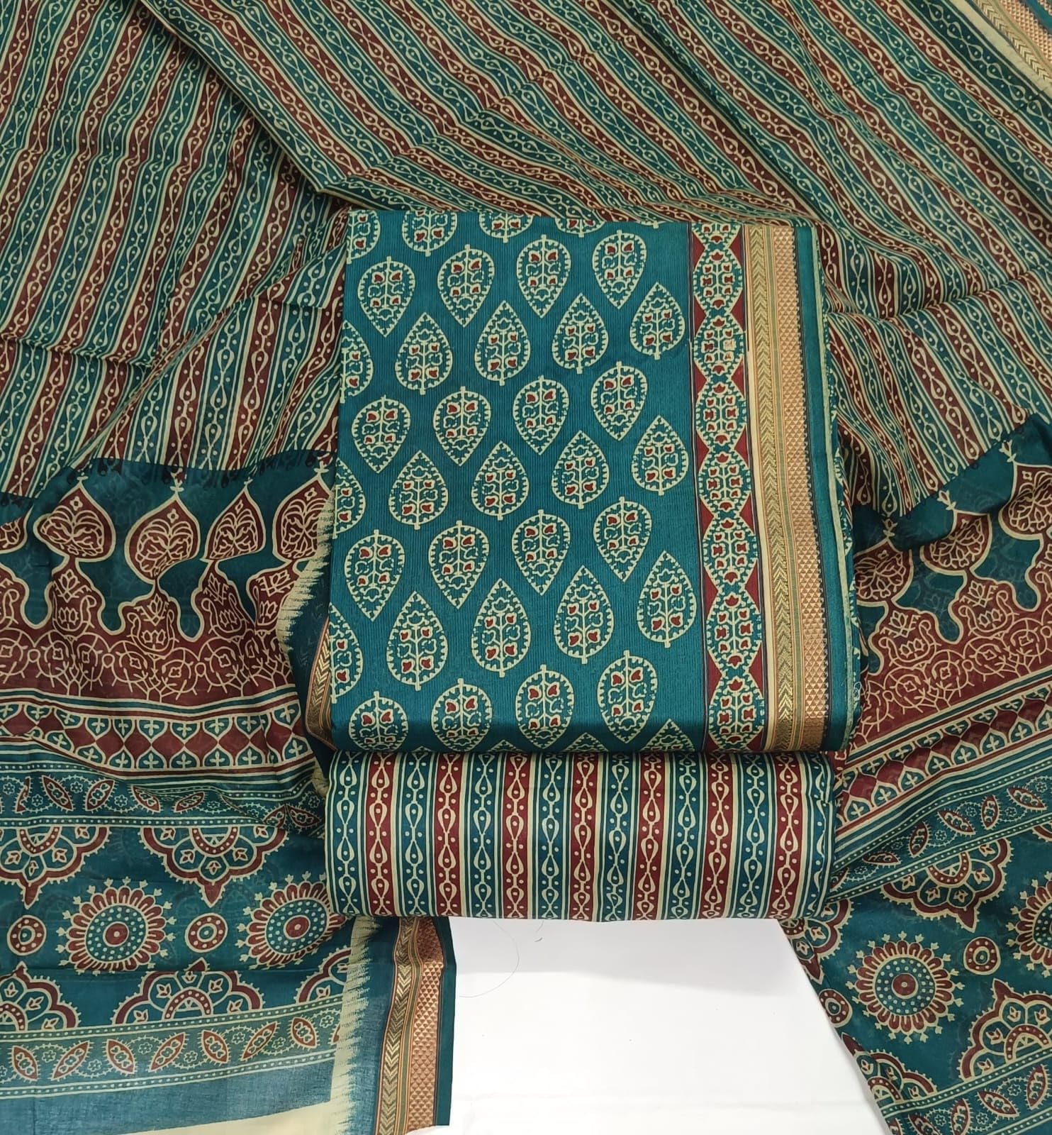 DRAVINAM Trends Jaipuri Print Pure Cotton Unstitched Salwar Suit Dress Material for Women with Zari Borders and Cotton Dupatta