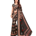 DRAVINAM Trends Women's Soft Printed Mulmul Satin Saree with Blouse Piece (Stn_2, Black and Red)