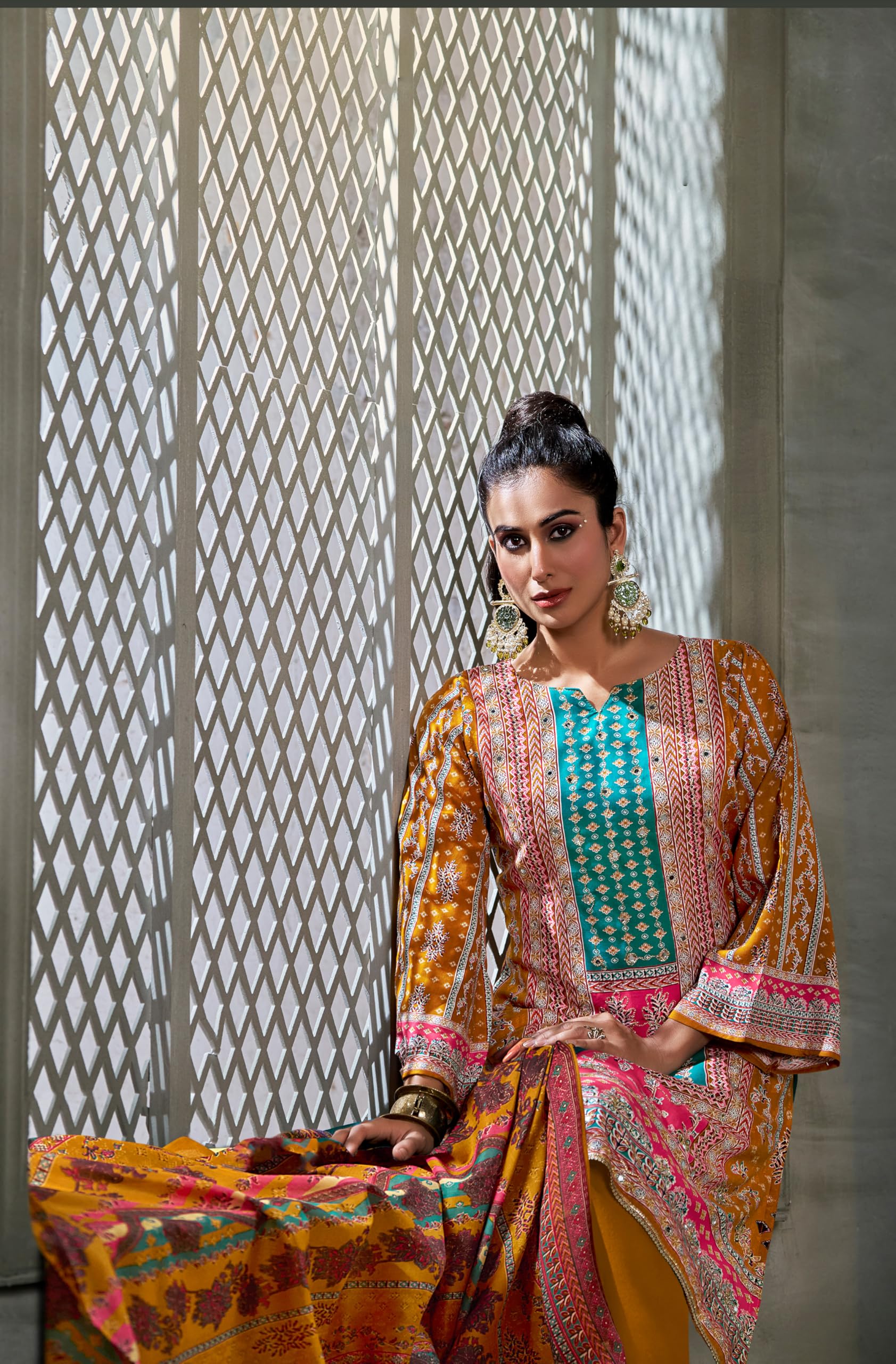 DRAVINAM Trends Women's Unstitched Embroidered Suit Dress Material - Heavy Viscose Rayon Printed Top with Fancy Hand Embroidery (2.5m), Rayon Bottom (2.8m), Cotton Dupatta (2.25m)