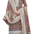 DRAVINAM Trends Heavy Spun Kani Kashmiri Printed Unstitched Salwar Suit for Women with Siroski Work and Pashmina Shawl Dupatta