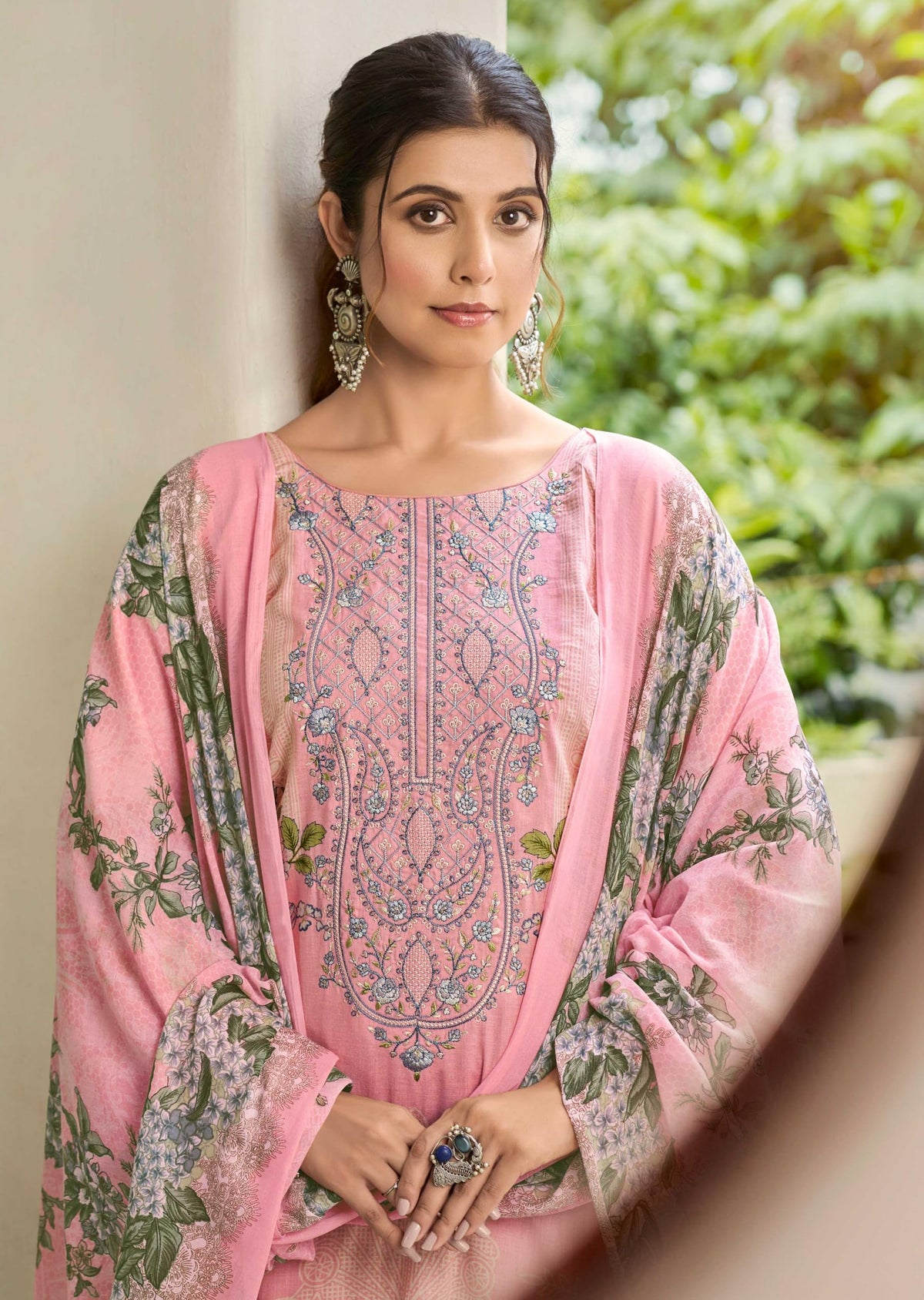 DRAVINAM Trends Unstitched Pure Lawn Cotton Pakistani Embroidered Suit Dress Material with Unstitched Bottoms and Cotton Dupatta