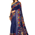 DRAVINAM Trends Women's Khadi Linen Saree With Un-stitched Blouse (SareePe_10_Gold & Blue)