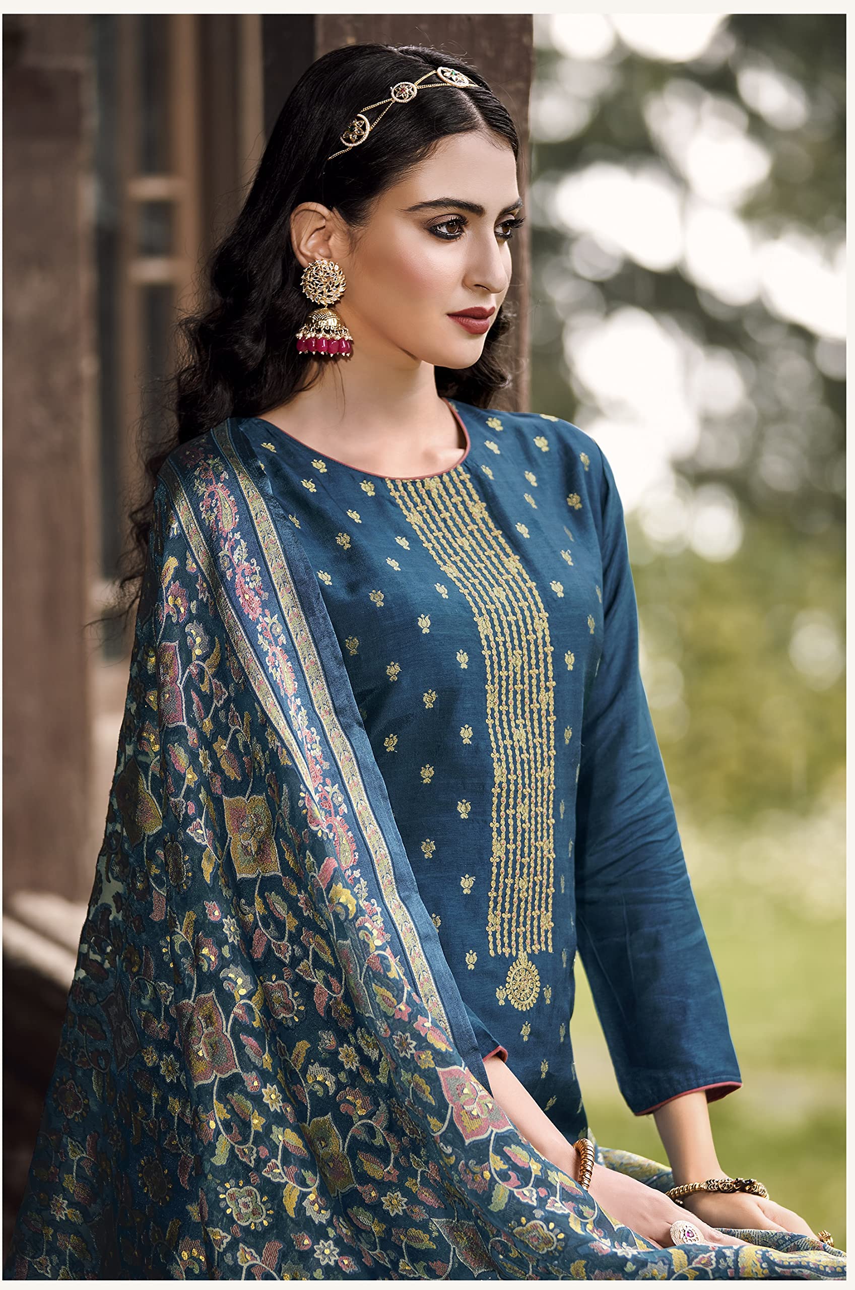 DRAVINAM Trends Women's Pure Dolla Jacquard Banarasi Silk Unstitched Heavy Pakistani Salwar Suit Dress Material with Pure Organza Digital Printed Brasso dupatta (Maroon)