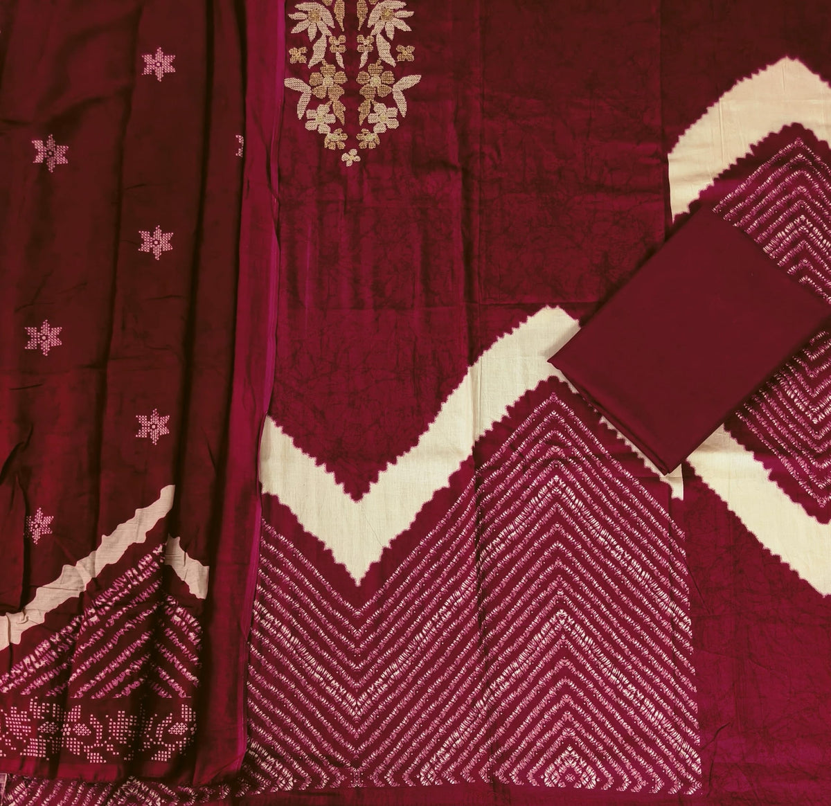 DRAVINAM Trends Women's Pure Cotton Embroidered Unstitched Dress Material with Printed Muslin Dupatta