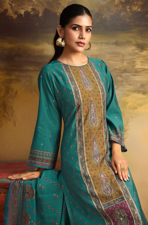 DRAVINAM Trends Women's Unstitched Maslin Suit Material - Embroidered Digital Printed Foil Masline Top II Masline Bottoms II Maslin Digital Dupatta