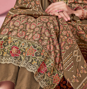 DRAVINAM Trends Pure Viscose Rayon Cotton Discharge Foil Printed Fancy Embroidered Suit Dress Material with Unstitched Bottoms and Cotton Silk Printed Dupatta