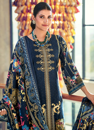 DRAVINAM Trends Women's Unstitched Embroidered Suit Dress Material - Heavy Viscose Rayon Printed Top with Fancy Hand Work and Siroski Work (2.5m), Rayon Bottom (2.8m), Cotton Dupatta (2.25m)