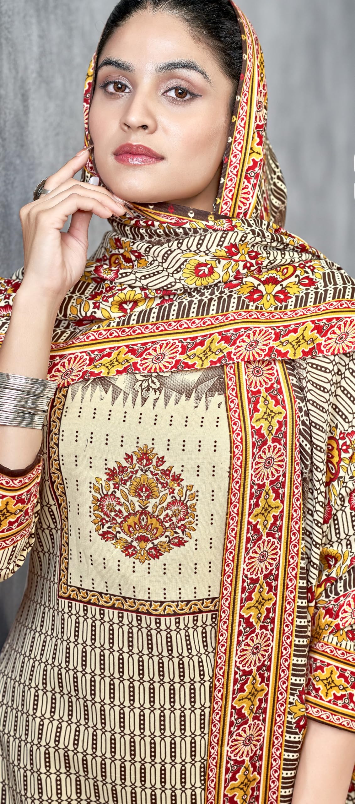 DRAVINAM Trends Pashmina Spun Digital Style Printed Unstitched Salwar Suit for Women with Siroski Work and Twill Printed Shawl Dupatta