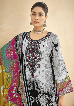 DRAVINAM Trends Women's Unstitched Digital Pakistani Print Embroidered Cambric Cotton Salwar Suit Dress Materials with Cotton Printed Dupatta