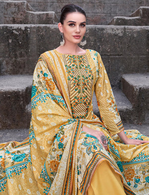 DRAVINAM Trends Unstitched Pakistani Embroidered Pure Cambric Cotton Salwar Suit Dress Materials with Cotton Dupatta