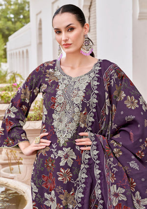 DRAVINAM Trends Pure Viscose Rayon Discharge Foil Printed Fancy Embroidered Daman Lace Suit Dress Material with Unstitched Rayon Bottoms and Cotton Embroidered Dupatta