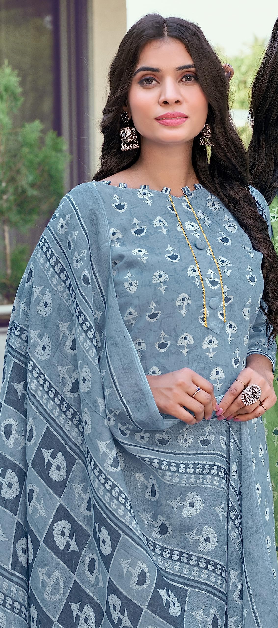 DRAVINAM Trends Women's Pure Cotton Batik Printed Unstitiched Salwar Suit Dress Material with Cotton Printed Dupatta (Grey)