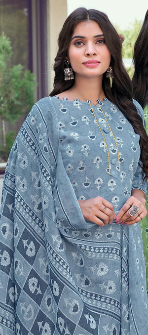 DRAVINAM Trends Women's Pure Cotton Batik Printed Unstitiched Salwar Suit Dress Material with Cotton Printed Dupatta (Grey)