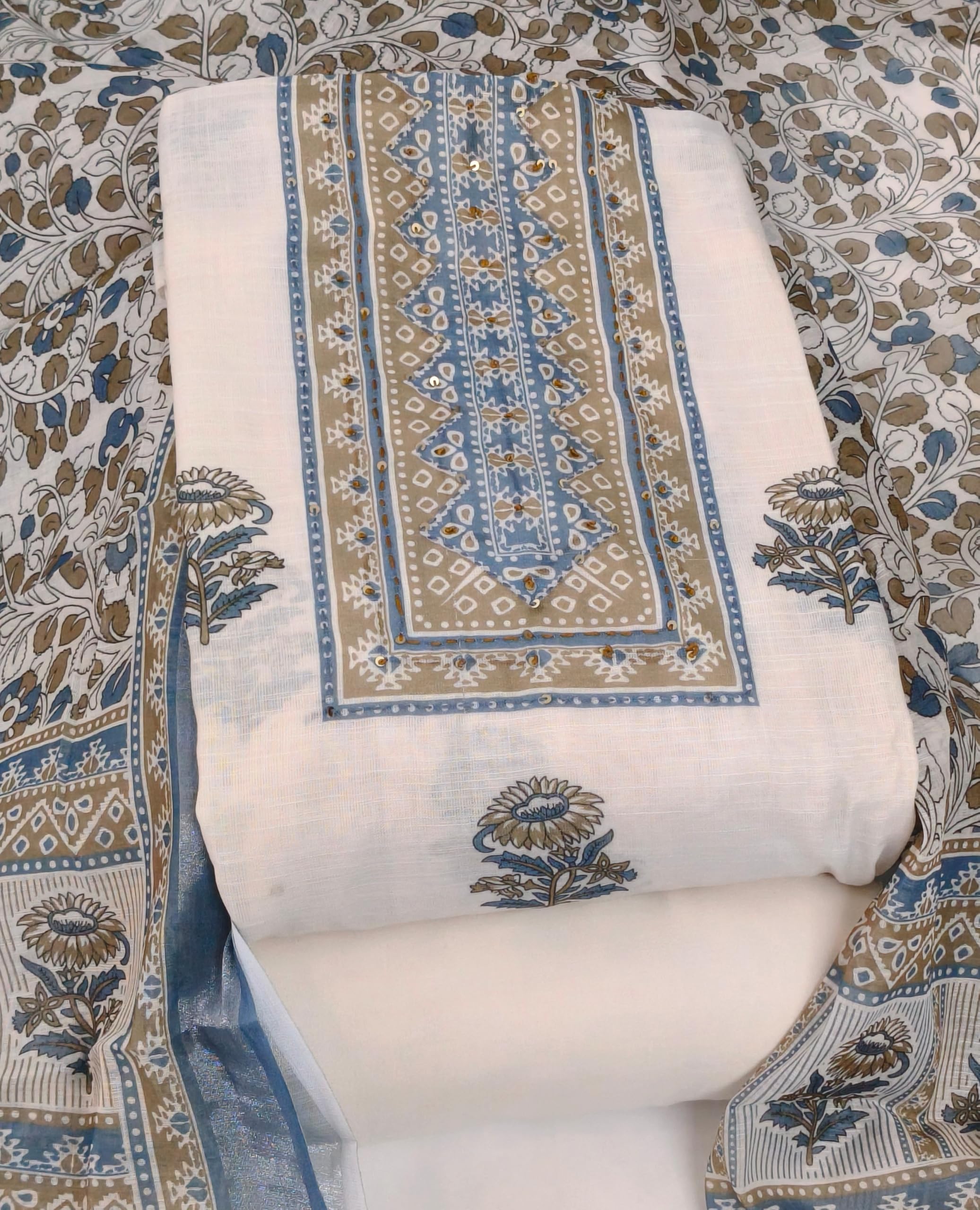 DRAVINAM Trends Women's Premium Pure Linen Floral Printed Unstitched Salwar Suit Dress Material with Dupatta
