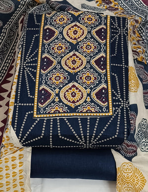 DRAVINAM Trends Women's Cambric Cotton Dress Material | Unstitch Kalamkari Printed Suit Set with Cotton Dupatta