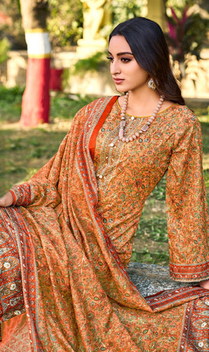 DRAVINAM Trends Women's Unstitched Salwar Suit Dress Material - Cotton Digital Printed Organza Embroidered Kameez II Unstitch Bottoms II Cotton Dupatta