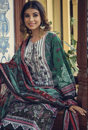 DRAVINAM Trends Women's Unstitched Printed Embroidered Pure Cotton Pakistani Salwar Suit Dress Materials with Cotton printed Dupatta (Black)
