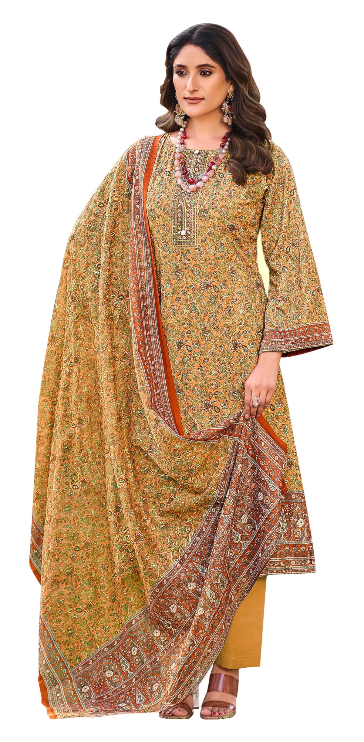 DRAVINAM Trends Women's Unstitched Salwar Suit Dress Material - Cotton Digital Printed Organza Embroidered Kameez II Unstitch Bottoms II Cotton Dupatta