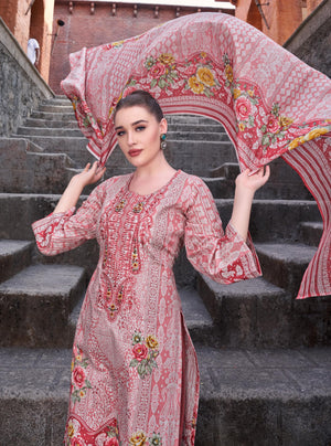 DRAVINAM Trends Unstitched Pakistani Embroidered Pure Cambric Cotton Salwar Suit Dress Materials with Cotton Dupatta