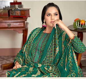 DRAVINAM Trends Women's Unstitched dobby Print Woollen Pashmina Salwar Suit Dress Material with Embroiderywork and Pashmina Printed Shawl Dupatta (Free Size_Green)