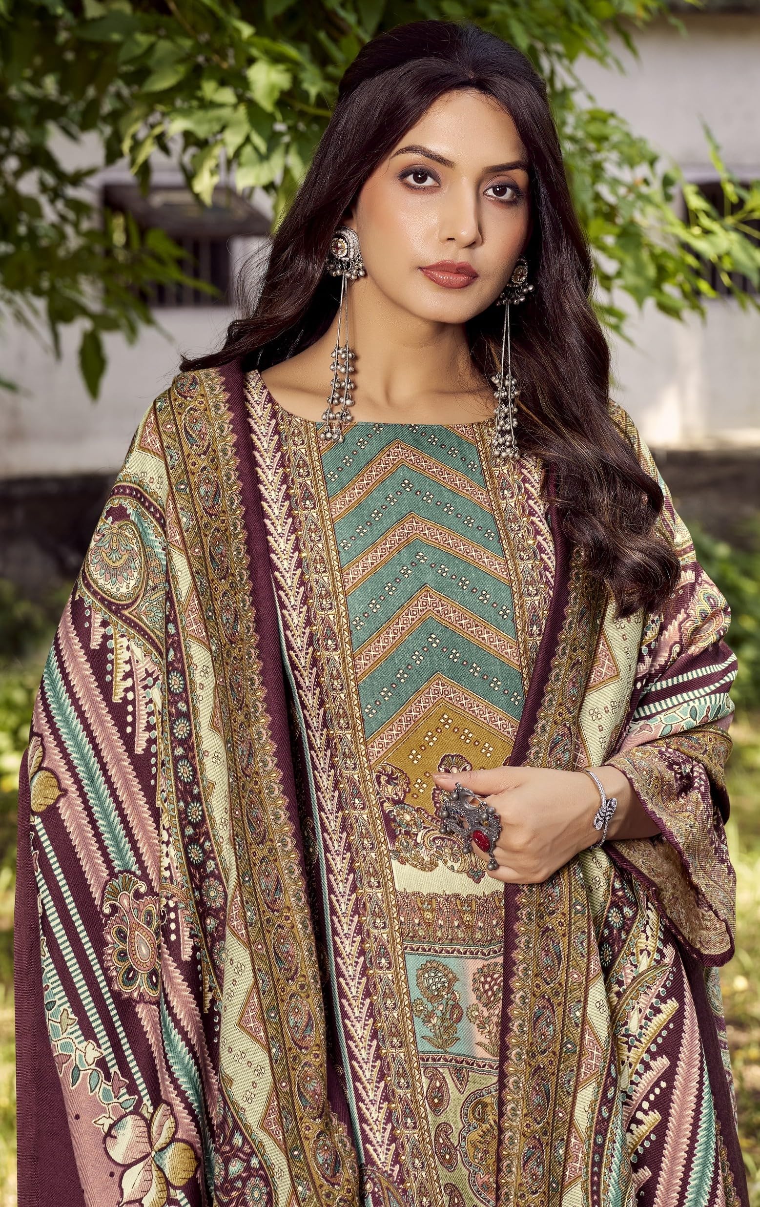 DRAVINAM Trends Women's Winter wear unstitched Printed Woollen Pashmina Salwar Suit Dress Material with Pashmina Printed Shawl Dupatta