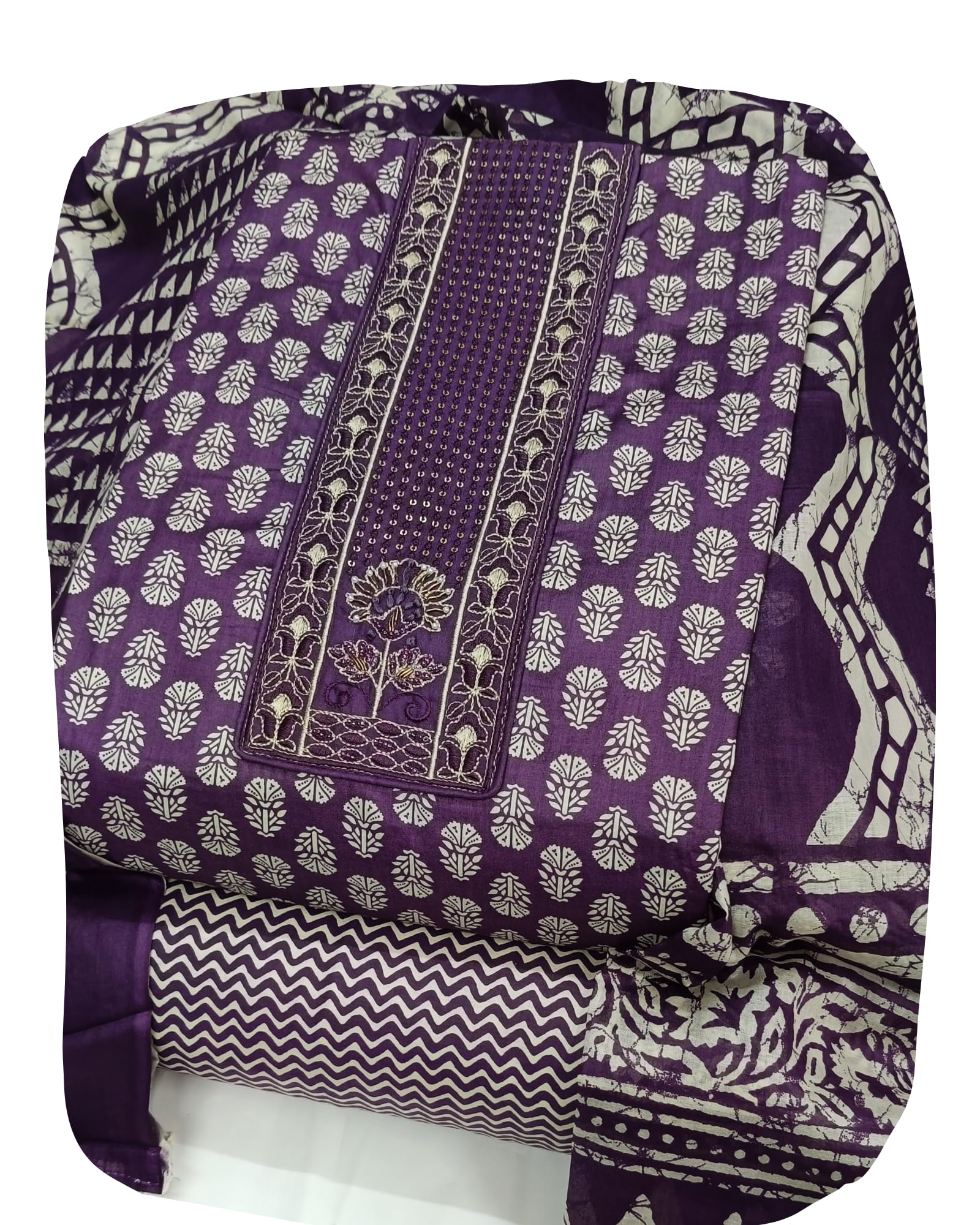 DRAVINAM Trends Women's Printed Embroidered and Hand Work Premium Cotton Jaipuri Unstitched Salwar Suit Dress Material with Mulmul Cotton Dupatta