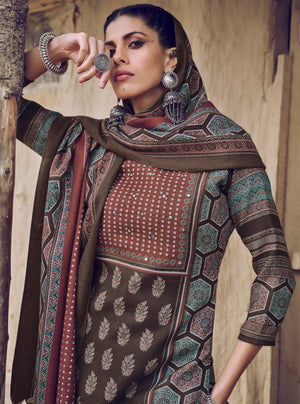 DRAVINAM Trends Women's Pure Wool Hand Work Dress Material with Printed Shawl