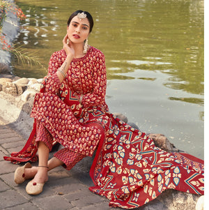 DRAVINAM Trends Women's Unstitched Kashmiri Print Woollen Pashmina Salwar Suit Dress Material with Pashmina Printed Shawl Dupatta (Free Size) (Brown)