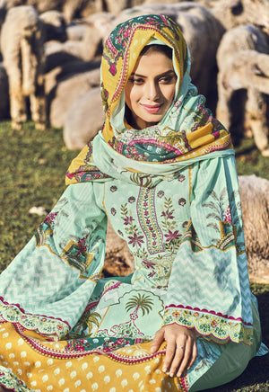 DRAVINAM Trends Unstitched Pakistani Print Embroidered Cotton Salwar Suit Dress Materials with Dupatta