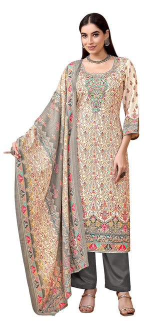 DRAVINAM Trends Women's Winter Wear Pure Viscose Woolen Pashmina Digital Kani Printed Swaroski Work Unstitch Salwar Suit Dress Material with Pure Digital Viscose Pashmina Woolen Warm Shawl Dupatta