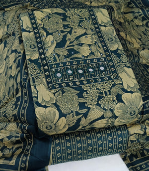 DRAVINAM Trends Women's Printed Embroidered and Hand Work Premium Cotton Jaipuri Unstitched Salwar Suit Dress Material with Mulmul Cotton Dupatta