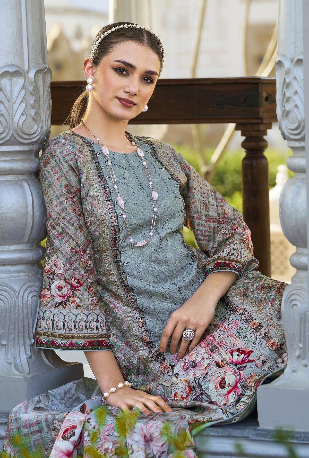 DRAVINAM Trends Women's Unstitched Salwar Suit Dress Material - Jam Cotton Digital Printed Heavy Embroidered Boring Work Kameez II Unstitch Bottoms II Cotton Dupatta