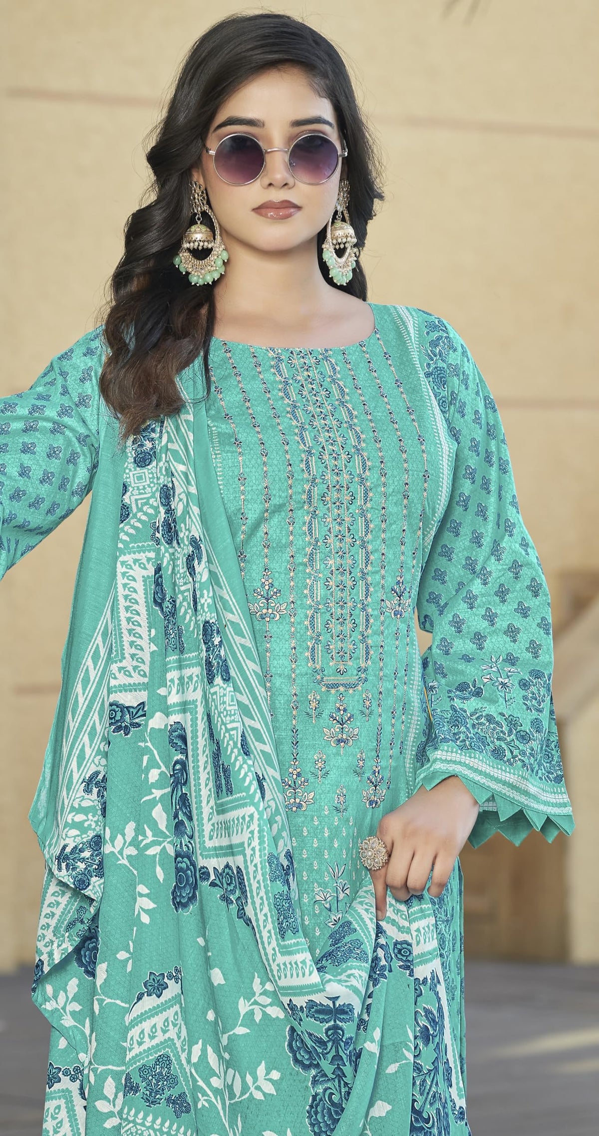 DRAVINAM Trends Women's Pure Lawn Cotton Pakistani Embroidered Suit Dress Material with Unstitched Bottoms and Cotton Dupatta