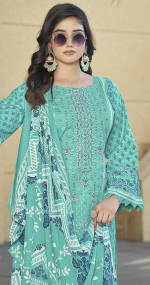 DRAVINAM Trends Women's Pure Lawn Cotton Pakistani Embroidered Suit Dress Material with Unstitched Bottoms and Cotton Dupatta
