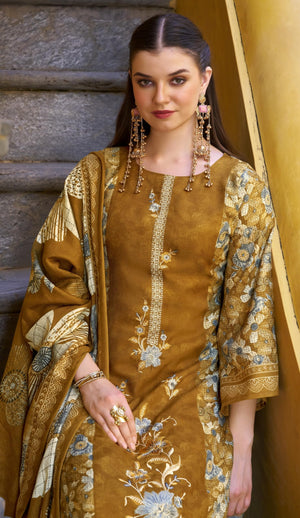DRAVINAM Trends Women's Winter wear unstitched Printed Woollen Pashmina Embroidery Work Unstitched Salwar Suit Dress Material with Pashmina Printed Shawl Dupatta