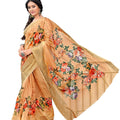 DRAVINAM Trends Women's Digital Printed Cotton Linen Saree with Zari Weaving Border and Matching Blouse Piece (Bawa)