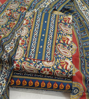 DRAVINAM Trends Women's Cambric Cotton Dress Material | Unstitch Kalamkari Printed Suit Set with Cotton Dupatta