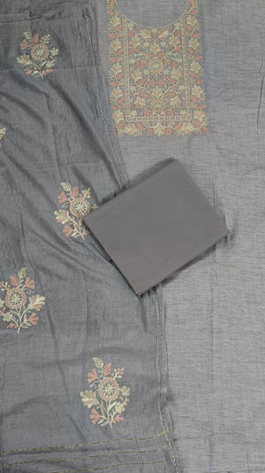 DRAVINAM Trends Embroidered Premium Cotton Unstitched Suit Dress Material for Women with Soft Silk Embroidered Dupatta