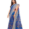 DRAVINAM Trends Women's Jacquard Organza Saree With Blouse Piece (NaaOr_7_Blue)