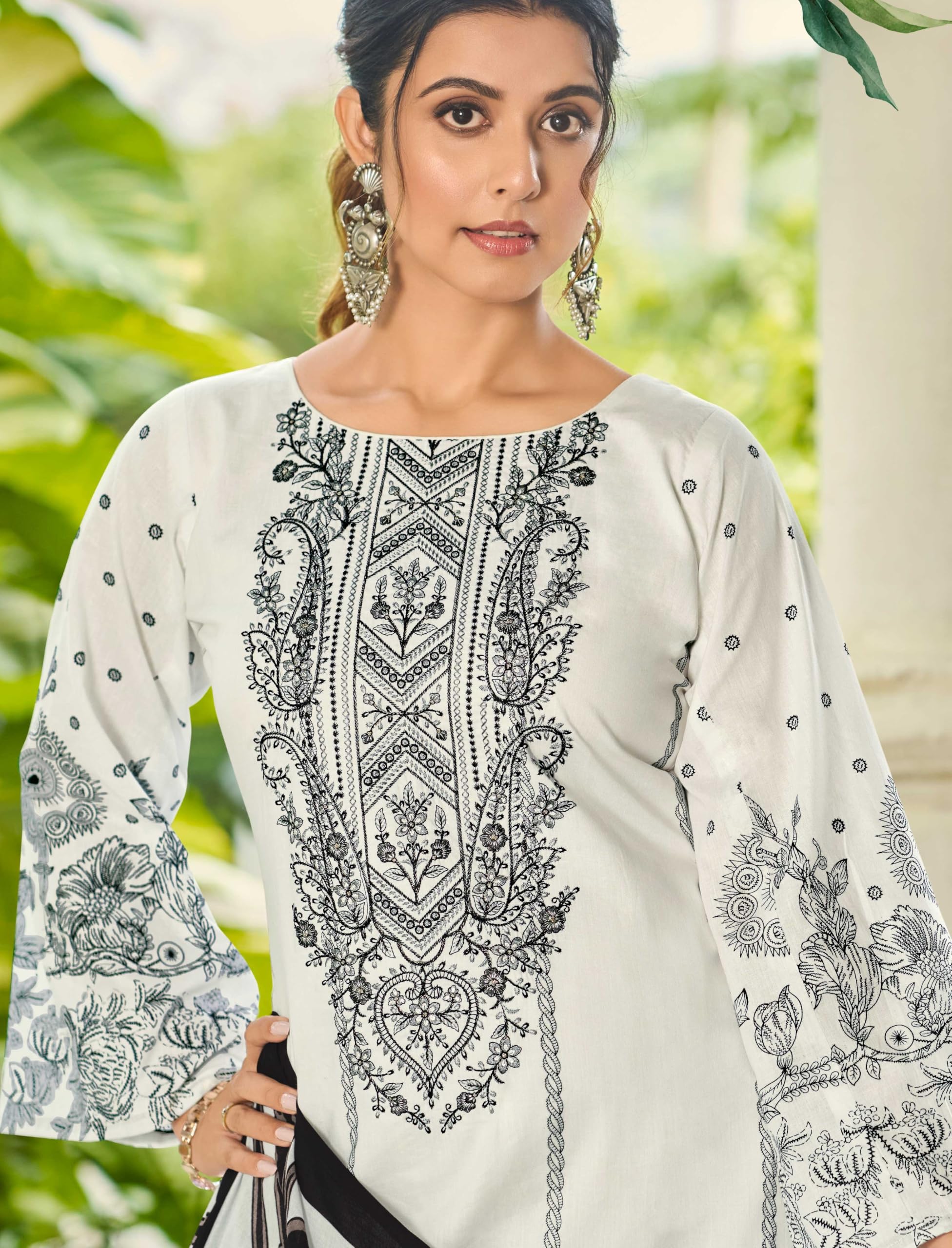 DRAVINAM Trends Unstitched Pure Lawn Cotton Pakistani Embroidered Suit Dress Material with Unstitched Bottoms and Cotton Dupatta