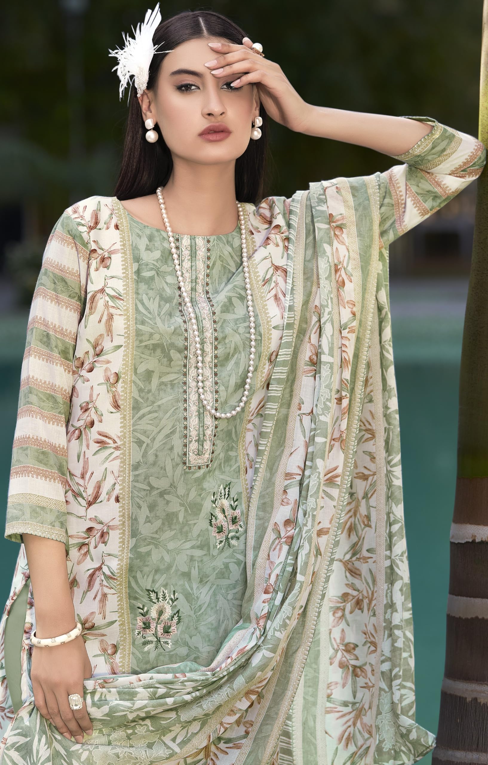 DRAVINAM Trends Women's Unstitched Salwar Suit Dress Material - Cotton Digital Printed Organza Embroidered Kameez II Unstitch Bottoms II Cotton Dupatta