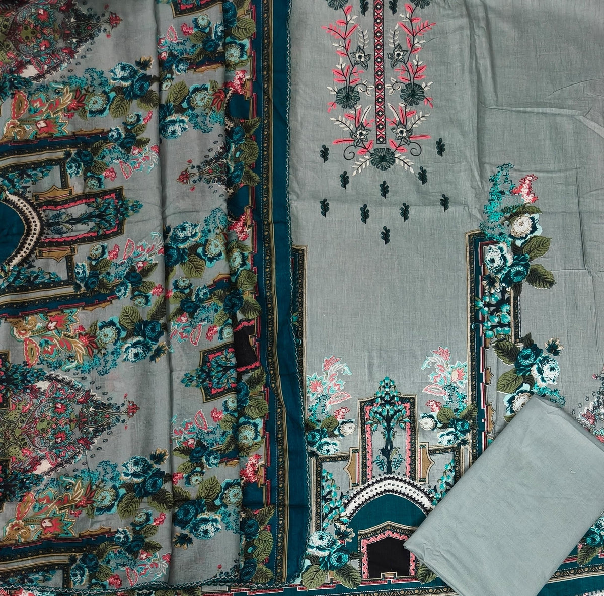 DRAVINAM Trends Women's Pure Cotton Unstitched Salwar Suit Dress Material Set | Pakistani Prints with Embroidery I Mulmul Dupatta