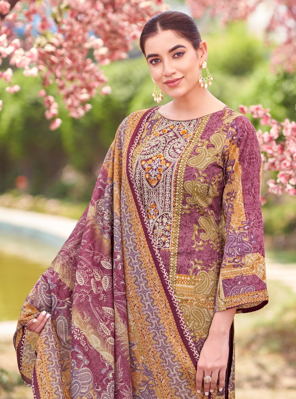 DRAVINAM Trends Women's Unstitched Salwar Suit Dress Material - Cotton Digital Printed Organza Embroidered Kameez II Unstitch Bottoms II Cotton Dupatta